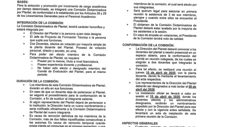 Convocatoria Comisión Dictaminadora de Plantel 2025